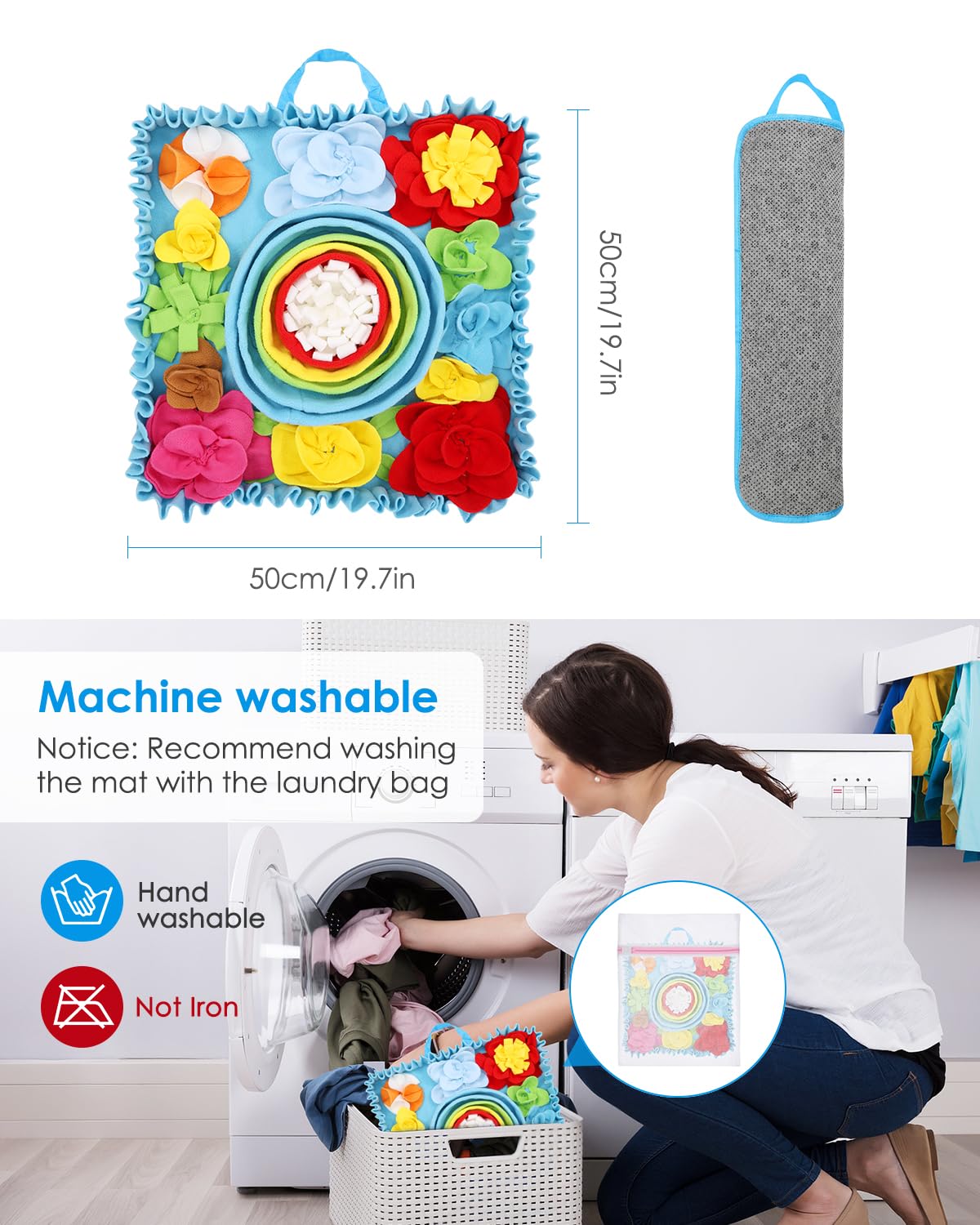 AMIR Snuffle Mat for Dogs, 20-inch Dog Snuffle Mat, Interactive Feeding Puzzle Toy, Promotes Natural Foraging and Slow Eating Sniff Mat, Aids Stress Relief and Training