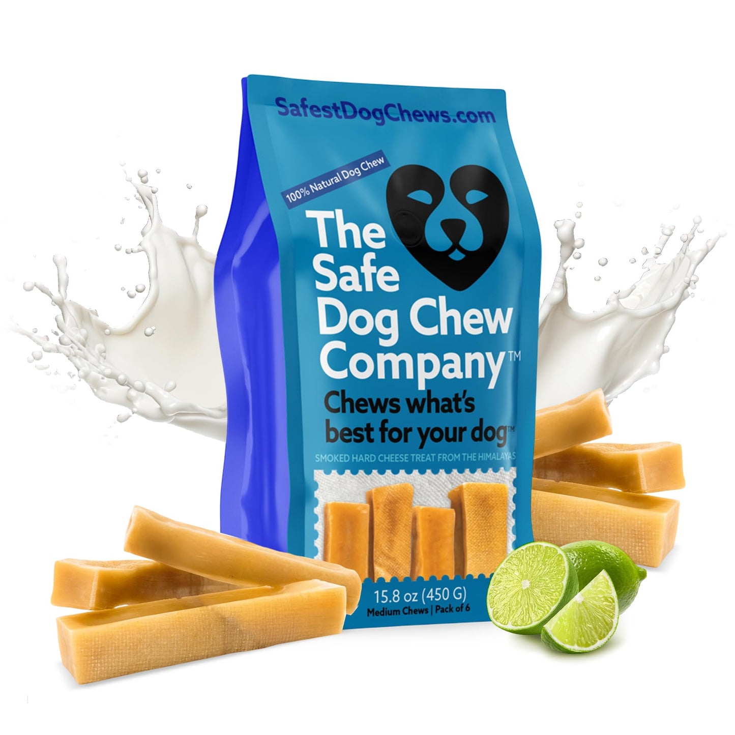 The safest 100% Natural Cheese Chews - Medium (Pack of 6) - NO Chunks, NO preservatives, NO Bad Smell, Great Teeth Cleaner, Super Long-Lasting, for Medium Dogs