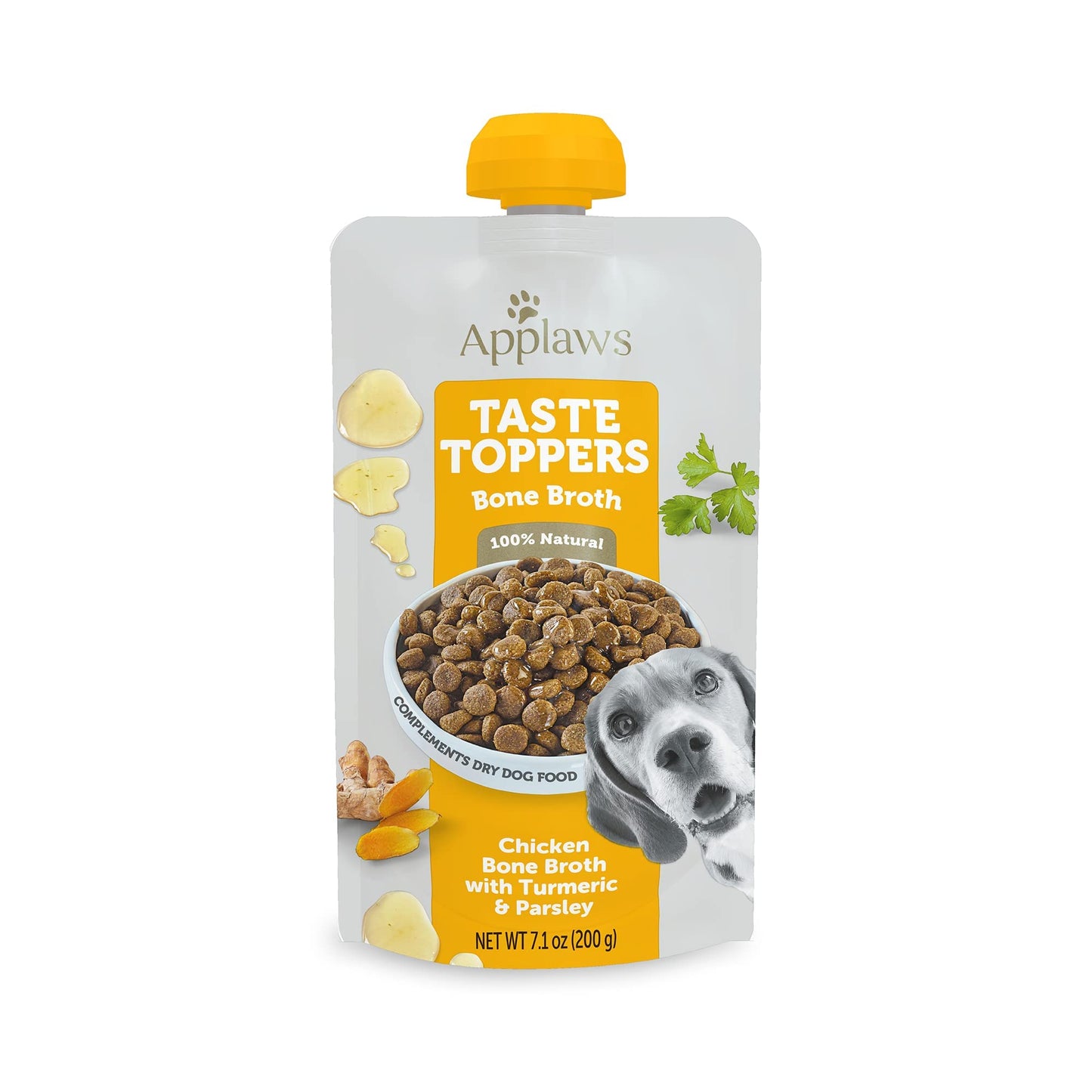 Applaws Taste Toppers, Bone Broth for Dogs, Grain-Free, Limited Ingredient, Chicken Bone Broth with Turmeric & Parsley (6 x 7.1oz Pouches)