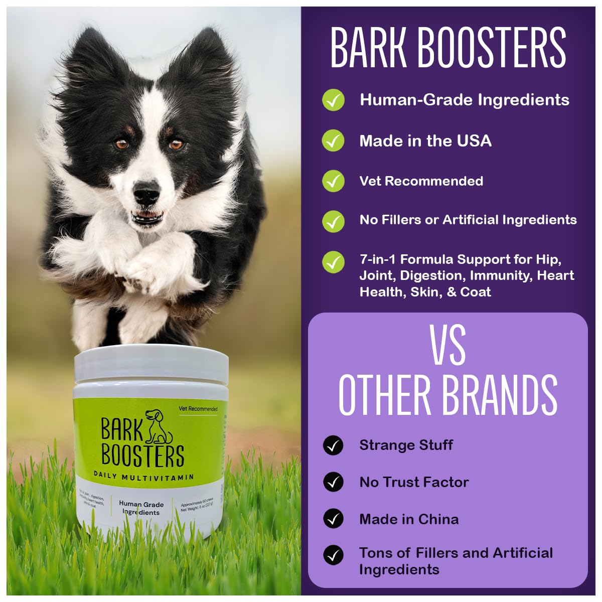 Bark Boosters Daily Dog Multi Vitamins, Made with Human Grade Ingredients, Probiotic Supplement, All-in-One to Support Joints, Digestion, Immunity, Heart Health, Skin & Coat, 60 Chews (1 Pack)