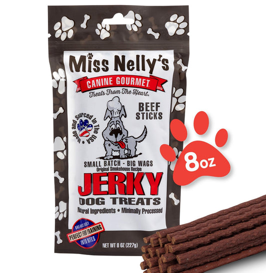 Miss Nelly's -All Natural Beef Jerky Dog Treats - Soft Sticks - USA Made and Sourced - Original Smoke House Recipe - Small Batch Beef Jerky for Dogs - Minimally Processed - 8 oz. Bag