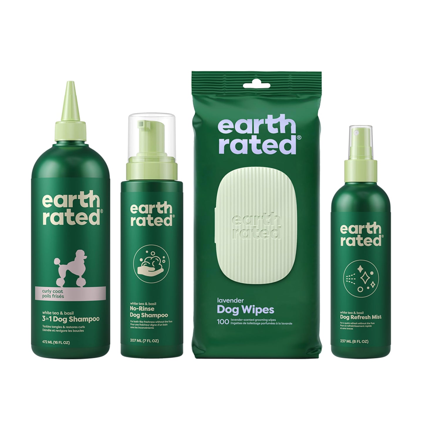 Earth Rated Curly Coat Essentials - Dog Shampoo, Grooming Wipes, Refresh Mist & No-Rinse Shampoo