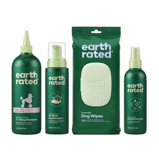 Earth Rated Curly Coat Essentials - Dog Shampoo, Grooming Wipes, Refresh Mist & No-Rinse Shampoo