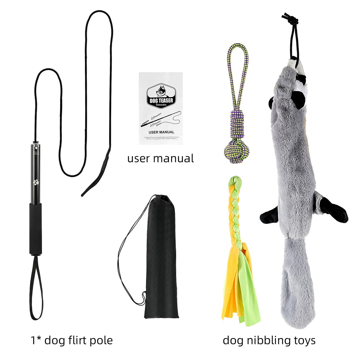 COM4SPORT Flirt Pole for Dogs, Extendable Dog Flirt Pole with Detachable Interactive Toys Teaser Wand with Lure Chewing Toy for Outdoor Exercise & Training Interactive Toys Heavy Duty Dog Toy