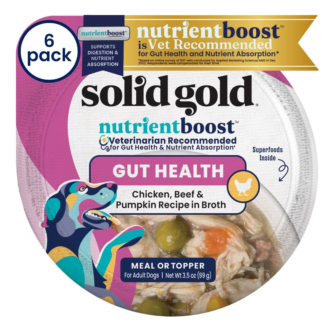 Solid Gold Wet Dog Food Topper & Meal Cups - W/Chicken, Beef & Pumpkin for Sensitive Stomachs, Gut Health & Digestive System Support - for Adult & Senior Small Breed & Large Breed Dogs - 3.5oz/6 Pack