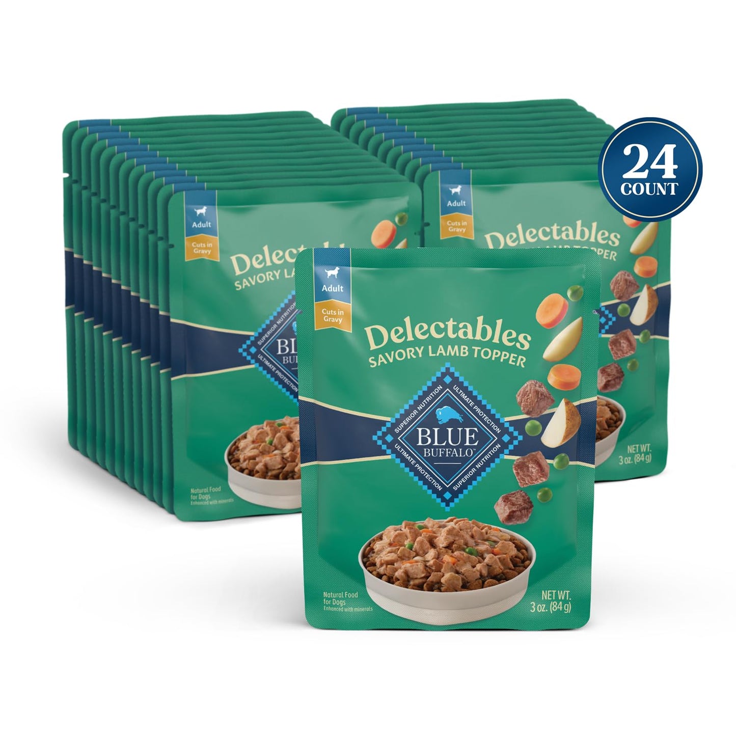 Blue Buffalo Delectables Natural Wet Dog Food Topper, Lamb Dinner 3oz (Pack of 24)