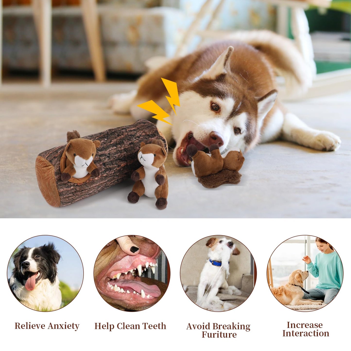 IFOYO Squirrel Hide and Seek Dog Toy, Squeaky Interactive Dog Toys for Boredom, Plush Dogs Toys to Keep Them Busy, Relive Anxiety, Attract Attention, Puzzle Toy for Smal and Medium Dogs