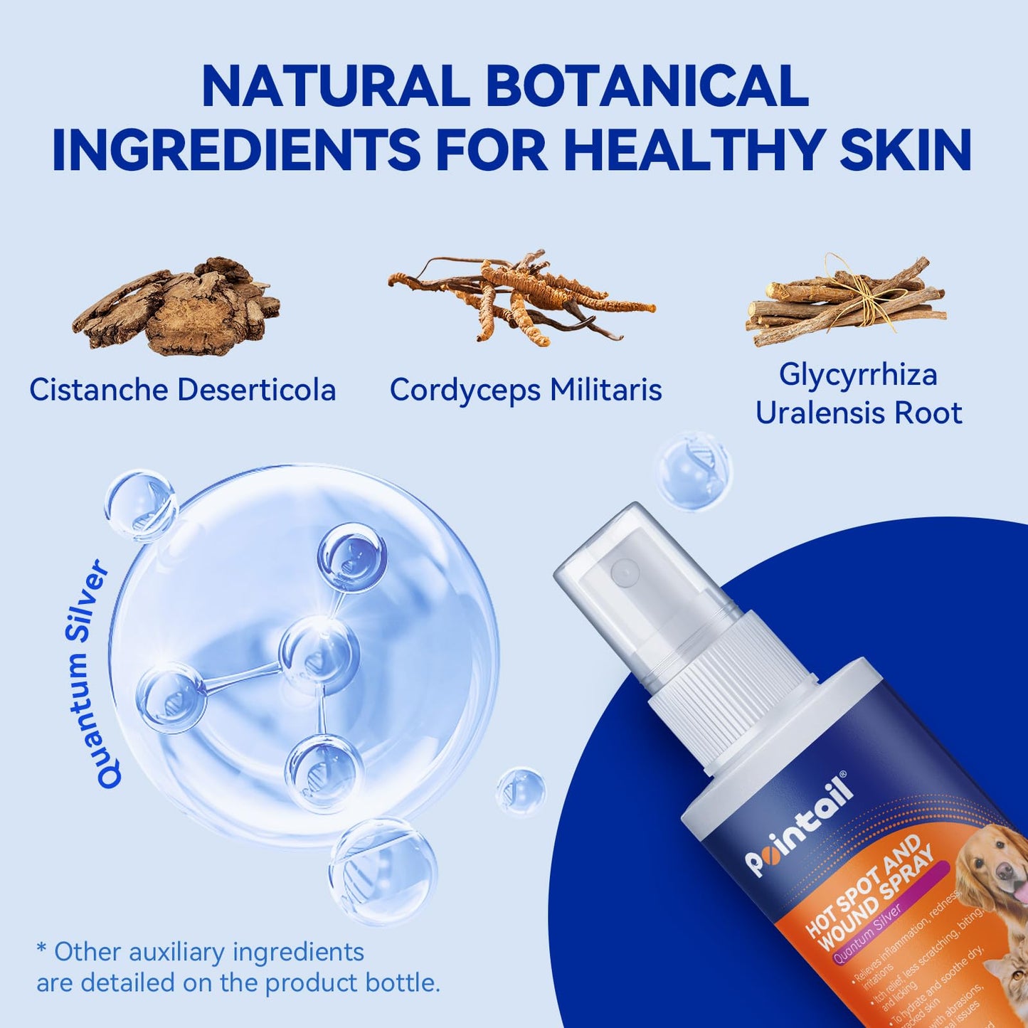 Pointail 8 oz Hot Spot Spray for Itchy Skin + 4 oz Eye Drops Remove Debris, Daily Eye Clean Wash