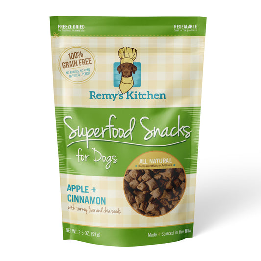 Remy’s Kitchen Apple Cinnamon Freeze Dried Dog Treats USA Sourced and Small Batch Made - Human-Grade, All Natural Superfood Dog Snacks Without Artificial Preservatives, Grain Free - 3.5 oz