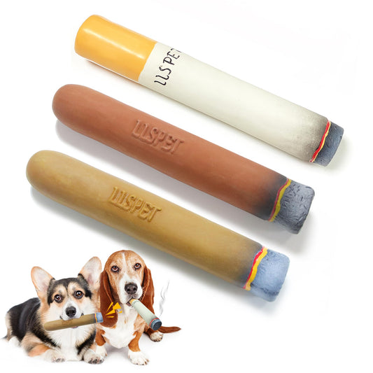 Cigarettes & Cigar Squeaky Dog Toys Set, 3 Pcs Latex Interactive Funny Weed Cigar Imitation Dog Chew Toys for Teething Puppy, Small and Medium Breeds