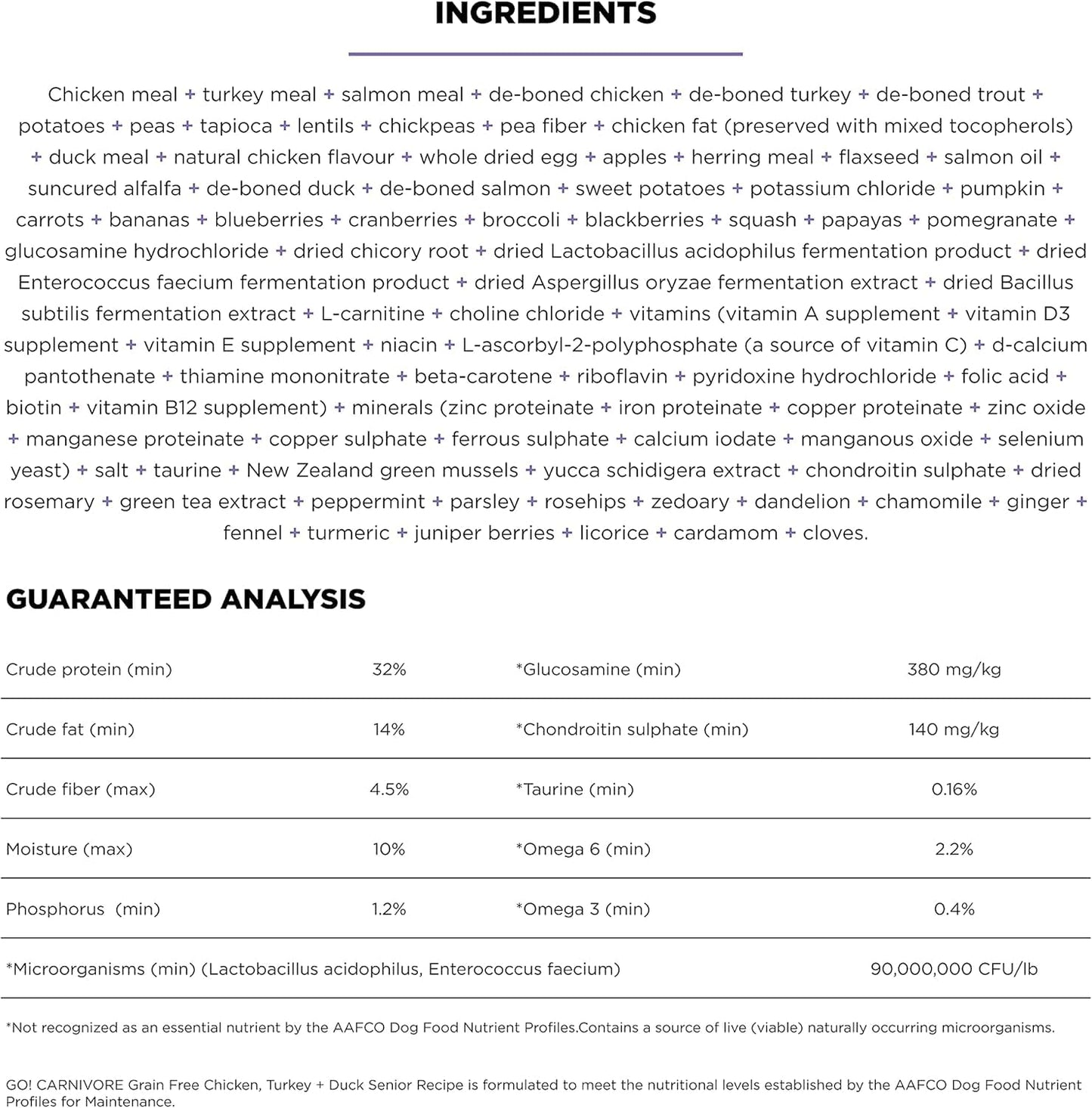 Go! Solutions Carnivore, Grain-Free, Protein Rich Dry Dog Food, Chicken, Turkey and Duck Senior Recipe, 3.5 lb Bag