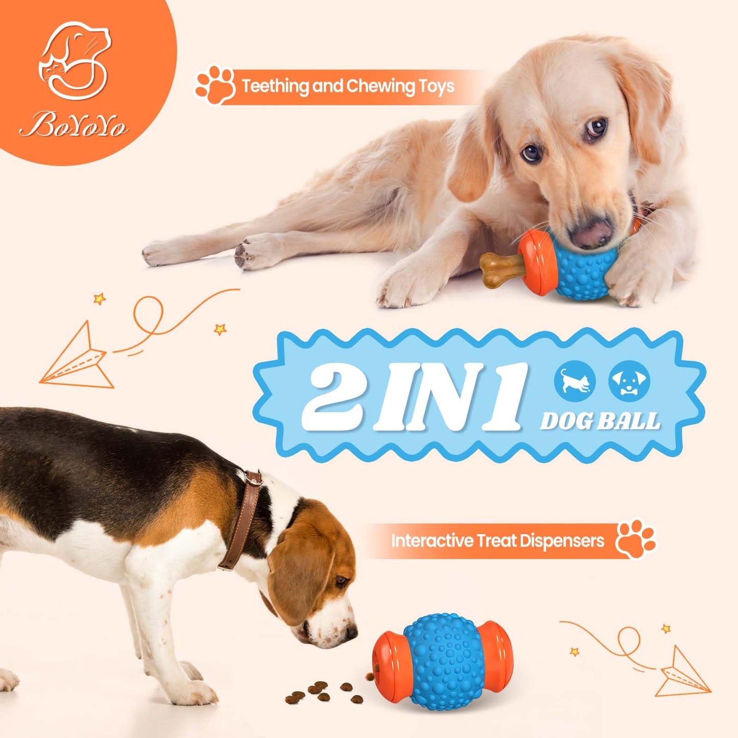 BoYoYo Interactive Dog Toys Treat Dispenser - Slow Puzzle Feeder for Large Dogs, Durable Rubber Chew Toys, Mental Stimulation for Anxiety Relief & Boredom