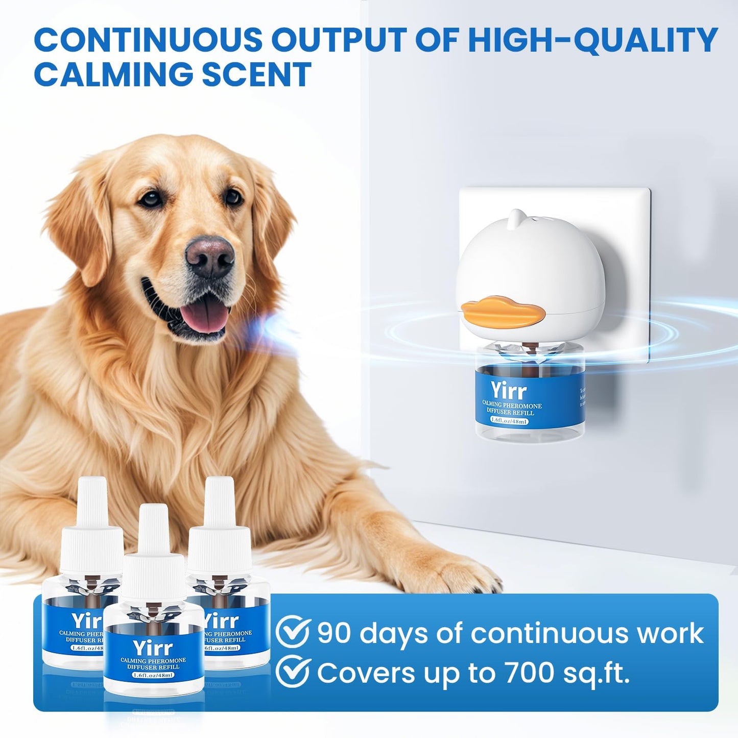 Yirr Dog Calming Diffuser, 6 in 1 Puppy Pheromones Calming Diffuser, Relaxing Pheromone for Dogs Relief Stress Anxiety Fighting Scratching Barking, Help Train Dog to Pee, 3 Diffuser 3 Refill(48ml)