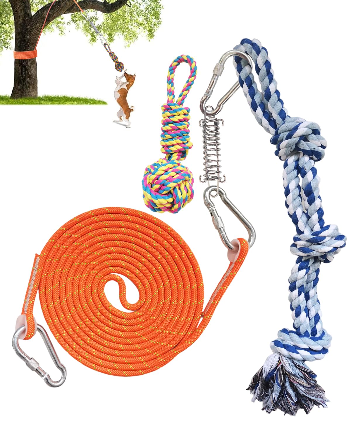 TUAHOO Outdoor Bungee Tug Toy, Dog Toy Hanging from Tree Tugger, Interactive Toy & Spring Pole Tether Tug of War Toys for Pitbull Small to Large Dogs to Exercise Solo Play, 2 Pack Dog Rope Toys
