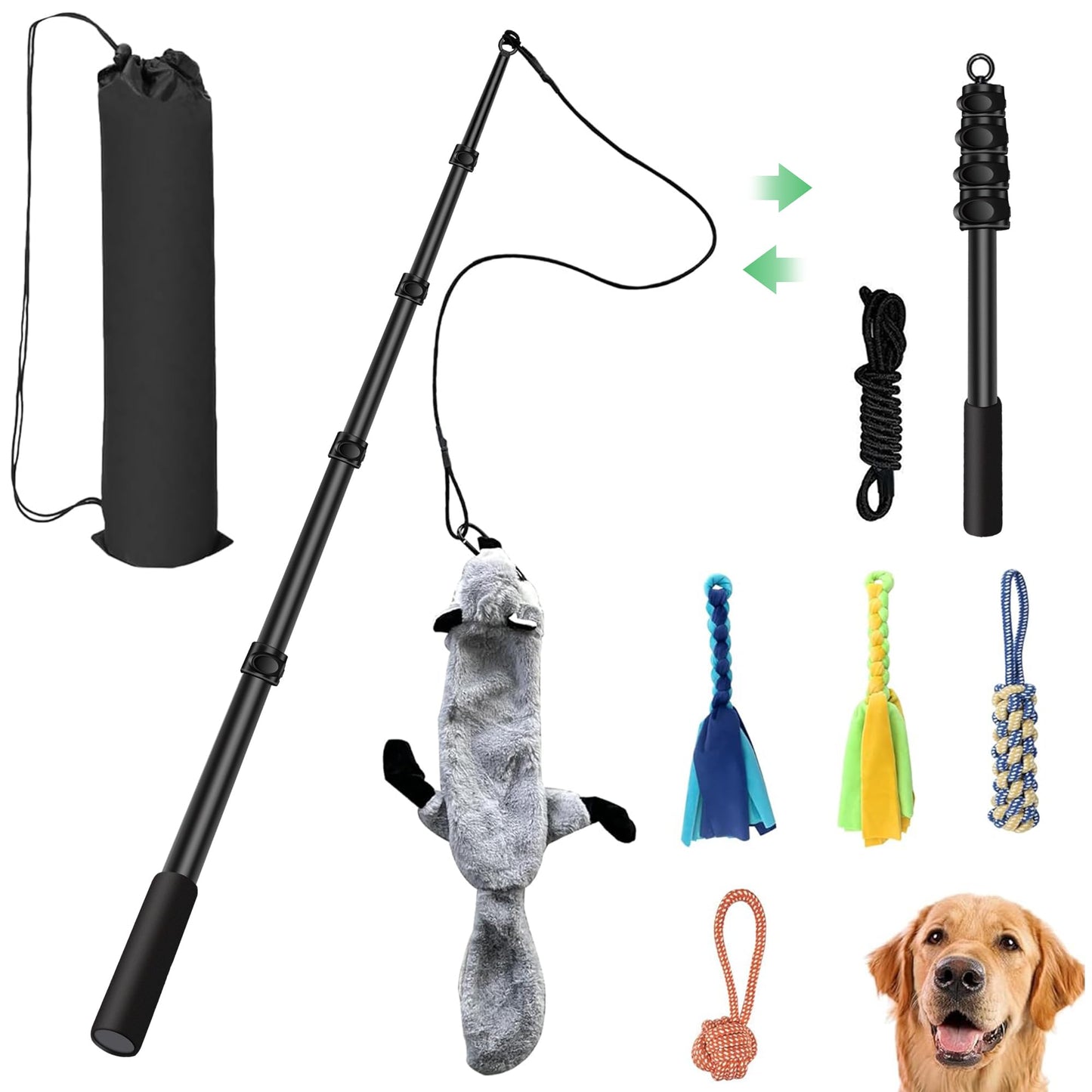 AmaCielo Flirt Pole for Dogs, Interactive Toys Tug-of-war for Dogs, Five-Section Retractable Adjustable Length,for Outdoor Exercise & Training for Small Medium Large Dogs