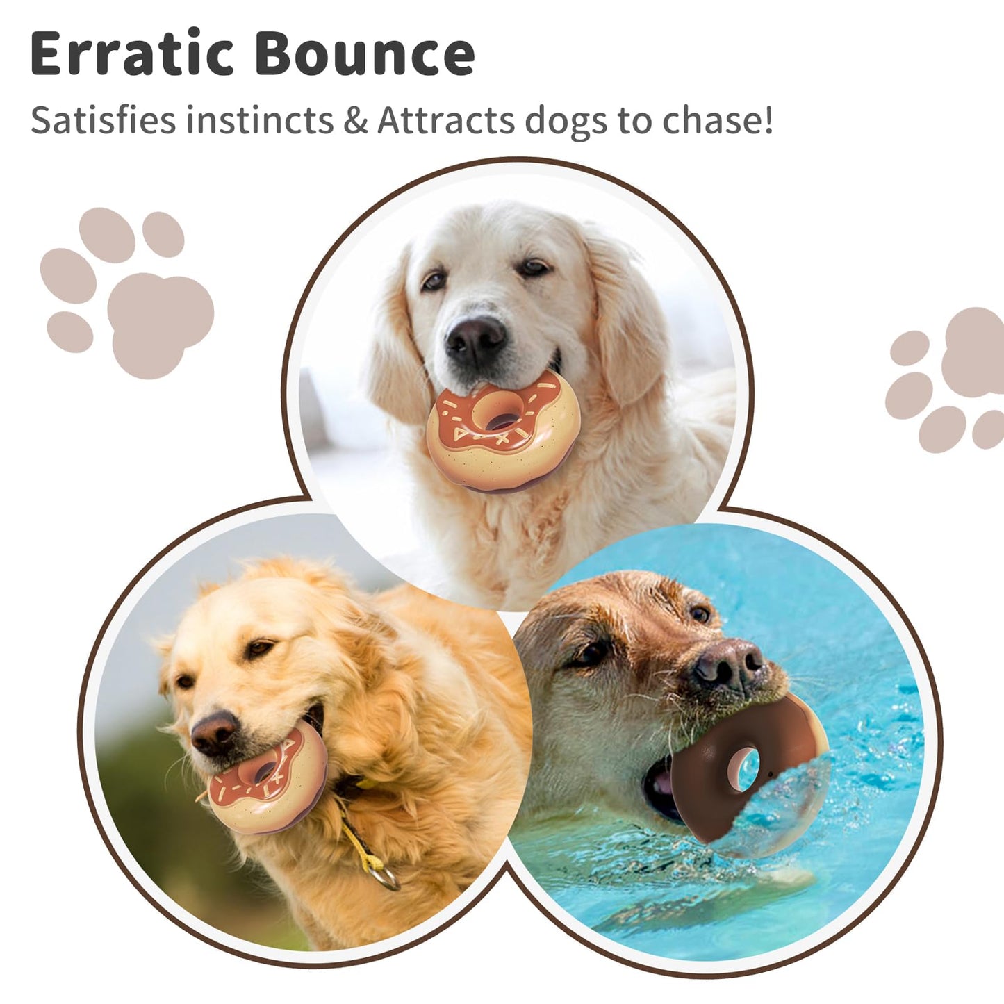 JoyBruko Dog Toys for Aggressive Chewers, Indestructible Squeaky Chew Toy to Keep Them Busy, Interactive Rubber Donut with Milk Flavor & Bounce, Teeth Cleaning for Small Medium Large Breed, Brown