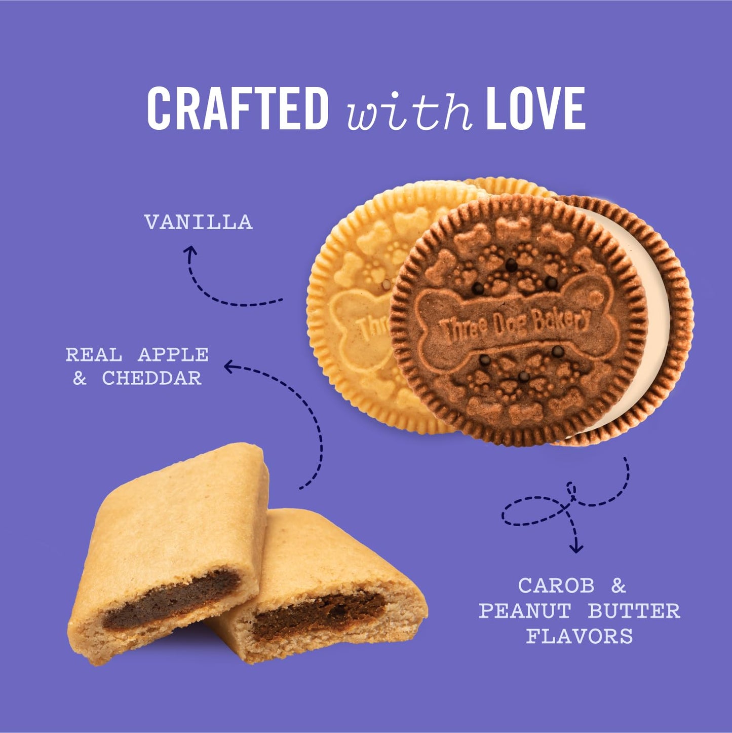 Three Dog Bakery Lick'n Crunch Baked Dog Treats, Carob and Peanut Butter Flavor, 13 Ounce Box, 6-Pack (114059)