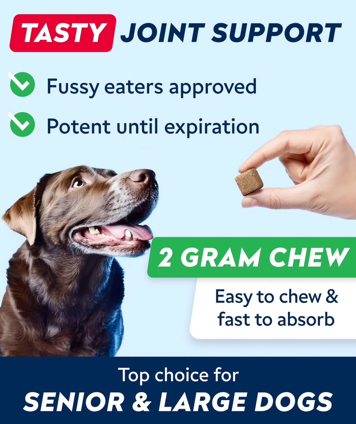 STRELLALAB Hip & Joint Glucosamine Supplement Treats for Dogs - Chondroitin, Omega-3, MSM - Advanced Joint Health Support Chews for Large Breed - Pain Relief - Bacon Flavor - 120 Ct - Made in USA