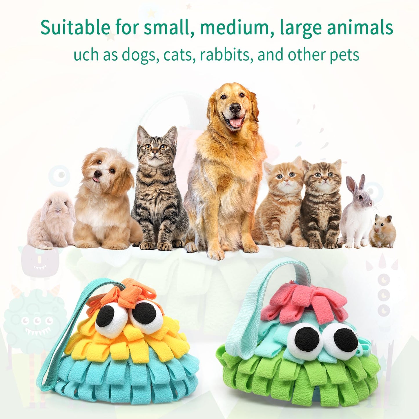 QDX Snuffle Mat for Dogs with Squeaky, Interactive Dog Puzzle for Boredom, Slow Eating, Training Foraging Skills and Stress Relief, Pet Treat Feeding Mat for Dogs Cats (Orange Yellow Blue, Regular)