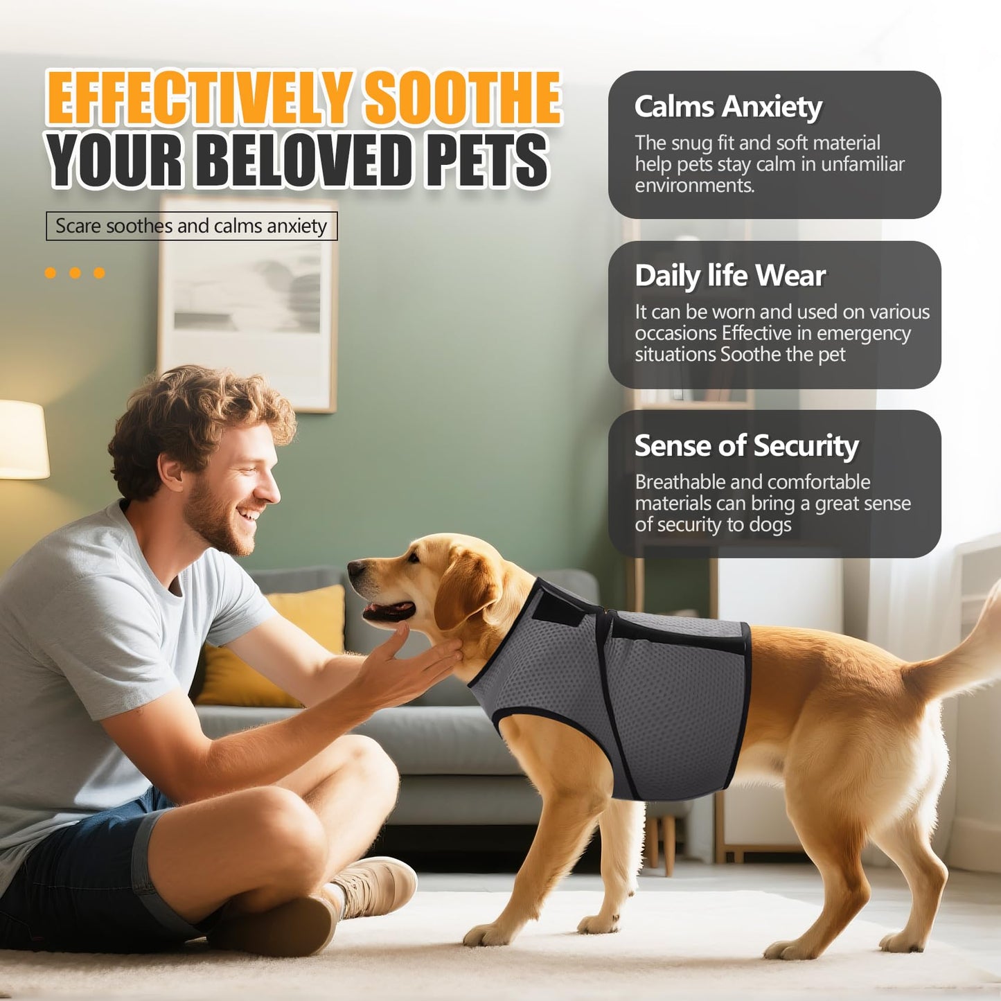 ROZKITCH Dog Anxiety Shirt Calming Jacket, Mesh Dog Anxiety Vest for Thunderstorm Fireworks Travel Vet Visit Separation Anxiety Relief Outdoor Indoor Elastic Breathable Calming Shirt Wrap Grey M