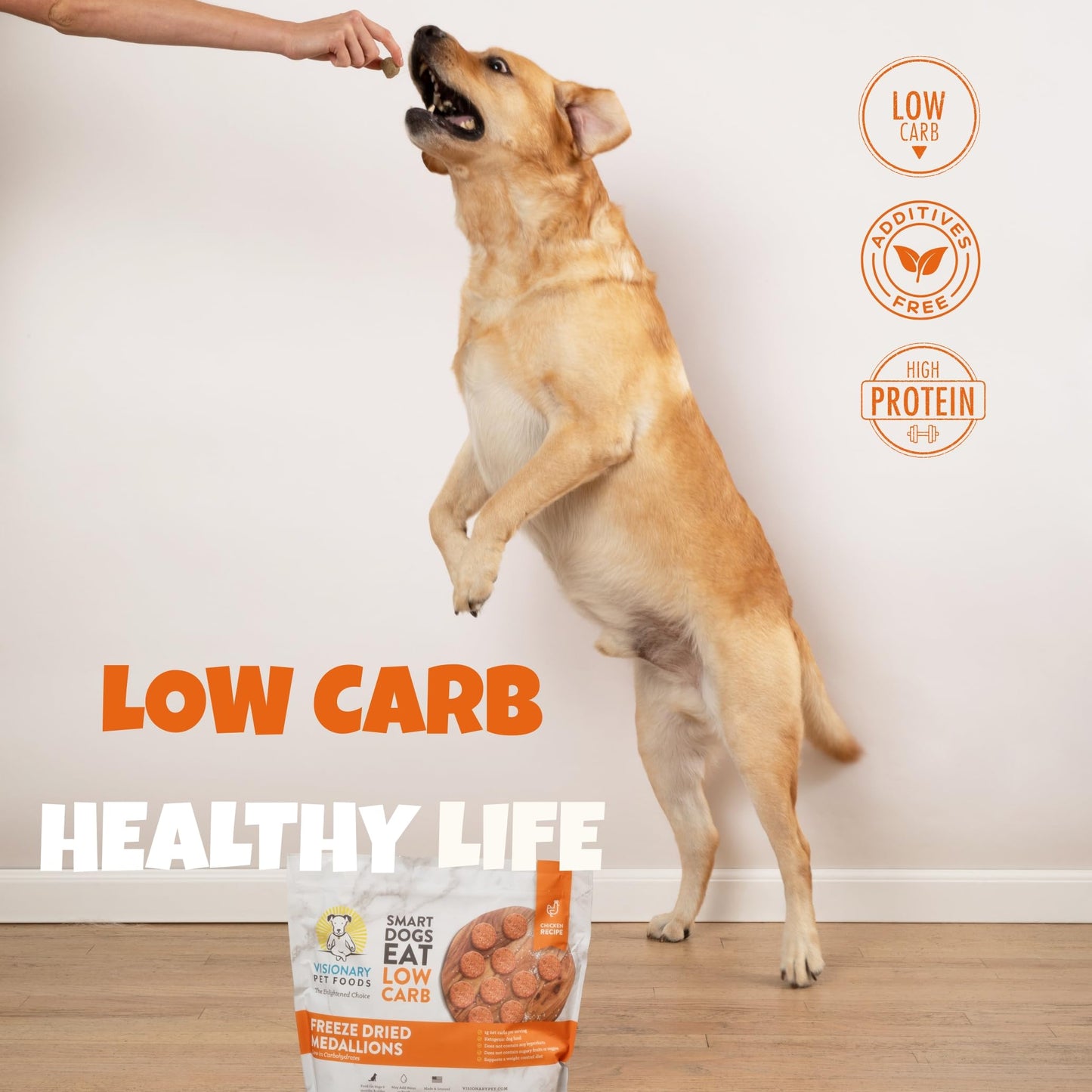 Visionary Pet Foods Chicken Freeze Dried Dog Treats - 310x Medallions Keto and Diabetic Friendly - Additive Free, Made in USA Low Carb, High Protein - Healthy Dog Training Treats, Resealable Bag