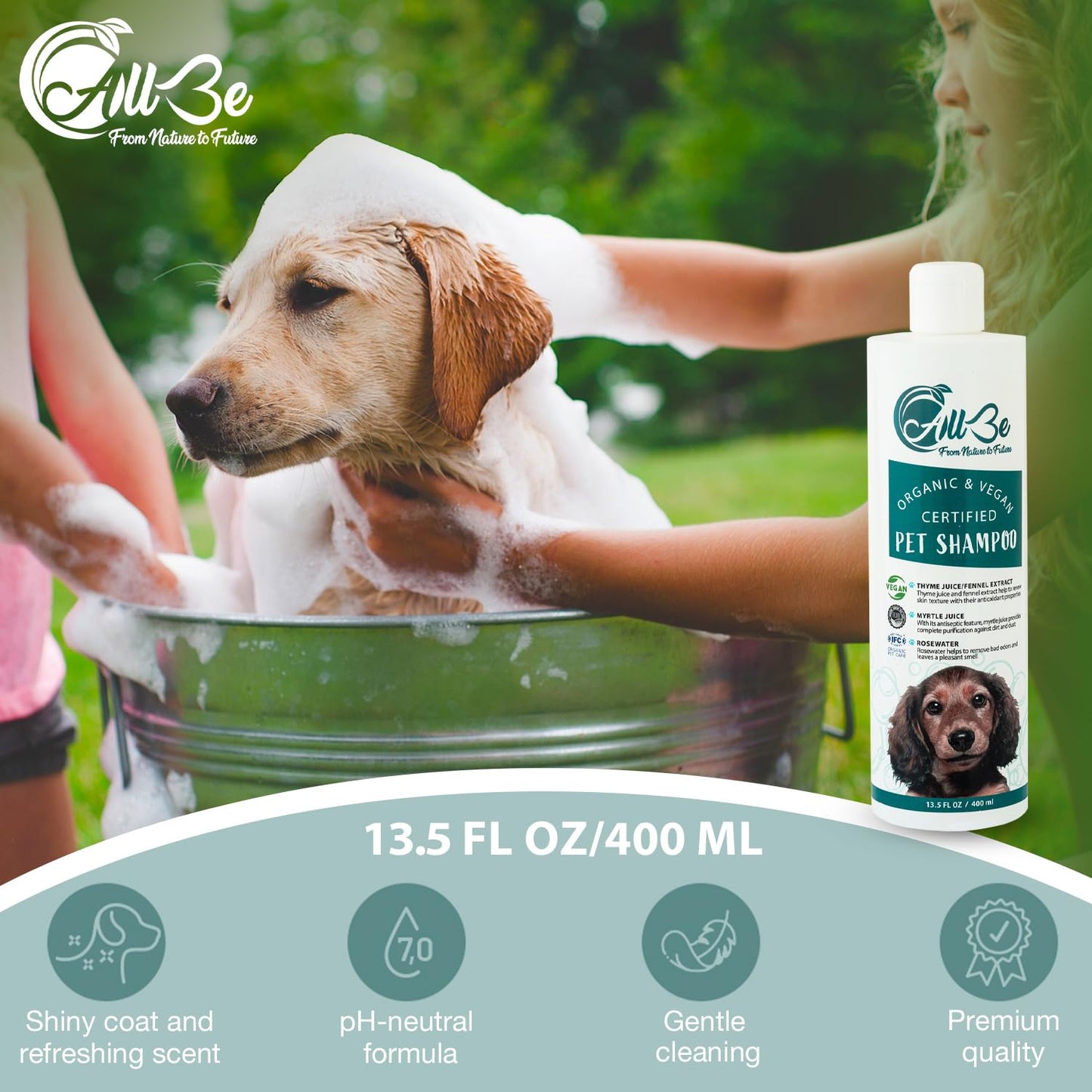 ALLBE Dog & Puppy Shampoo, Puppy & Dog Shampoo for Smelly Dogs, Tearless Pet Body Wash, Deodorizing, and Moisturizing, Conditioner Effect, Gentle Grooming Formula for Sensitive Skin, 13.5 Oz