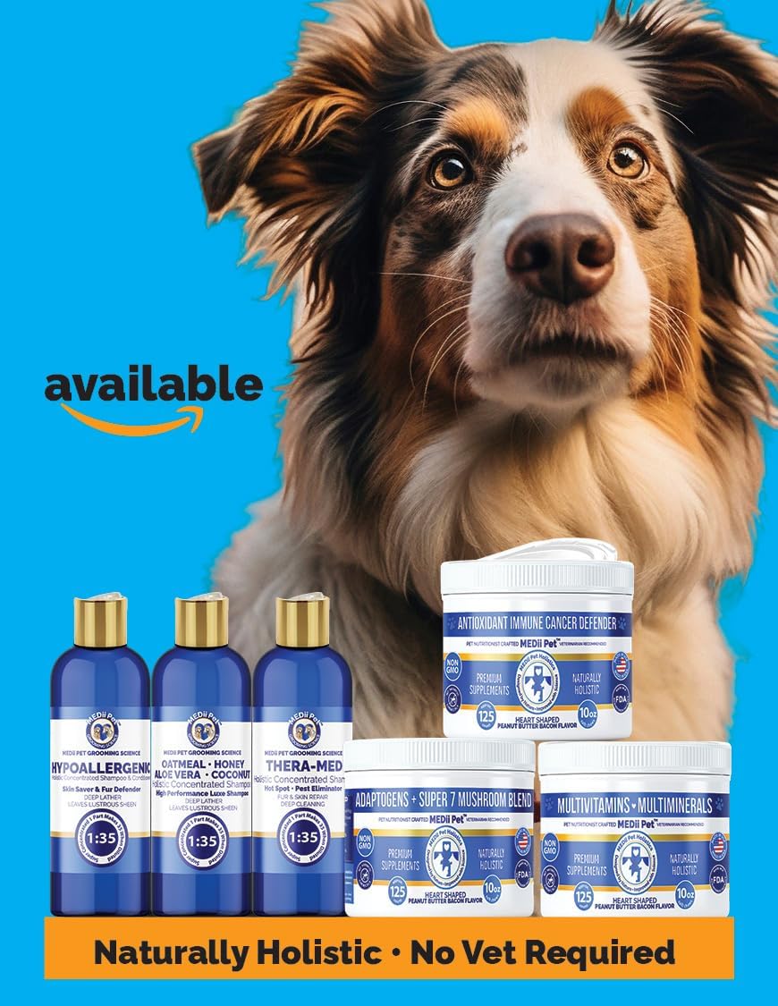 Medii Pet THERA-MED Hypoallergenic Dog Shampoo - Natural Scent, Easy Rinse, Medicated Itch Relief, Vet-Grade Quality - 16 Oz Makes 4 Gallons - for Sensitive Dogs - Trusted Grooming Solution