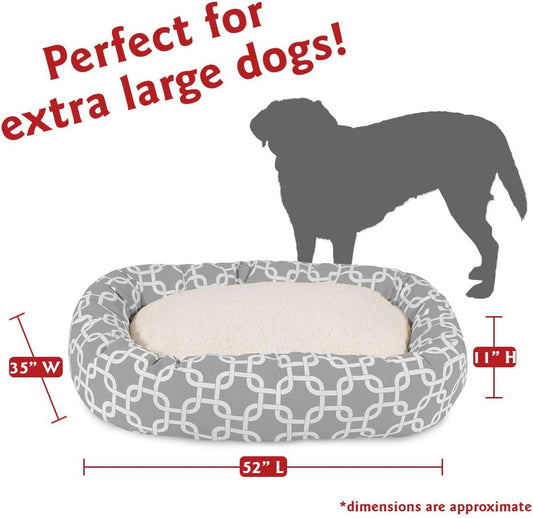 Majestic Pet 52 Inch Links Sherpa Calming Dog Bed Washable – Cozy Soft Round Dog Bed with Spine for Head Support - Fluffy Donut Dog Bed 52x35x11 (inch) – Round Pet Bed X- Large - GRAY