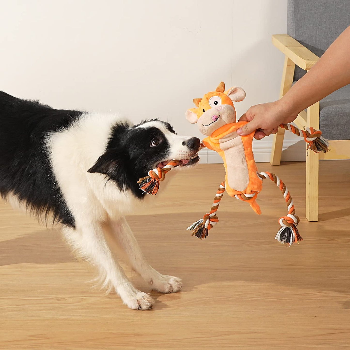 Dog Toys, Tug of War Dog Toys for Large Breed, Cute Squeaky Interactive Dogs Toy with Crinkle Paper, Plush Puppy Chew Toy for Small, Middle, Big Dogs (Cow-SS)