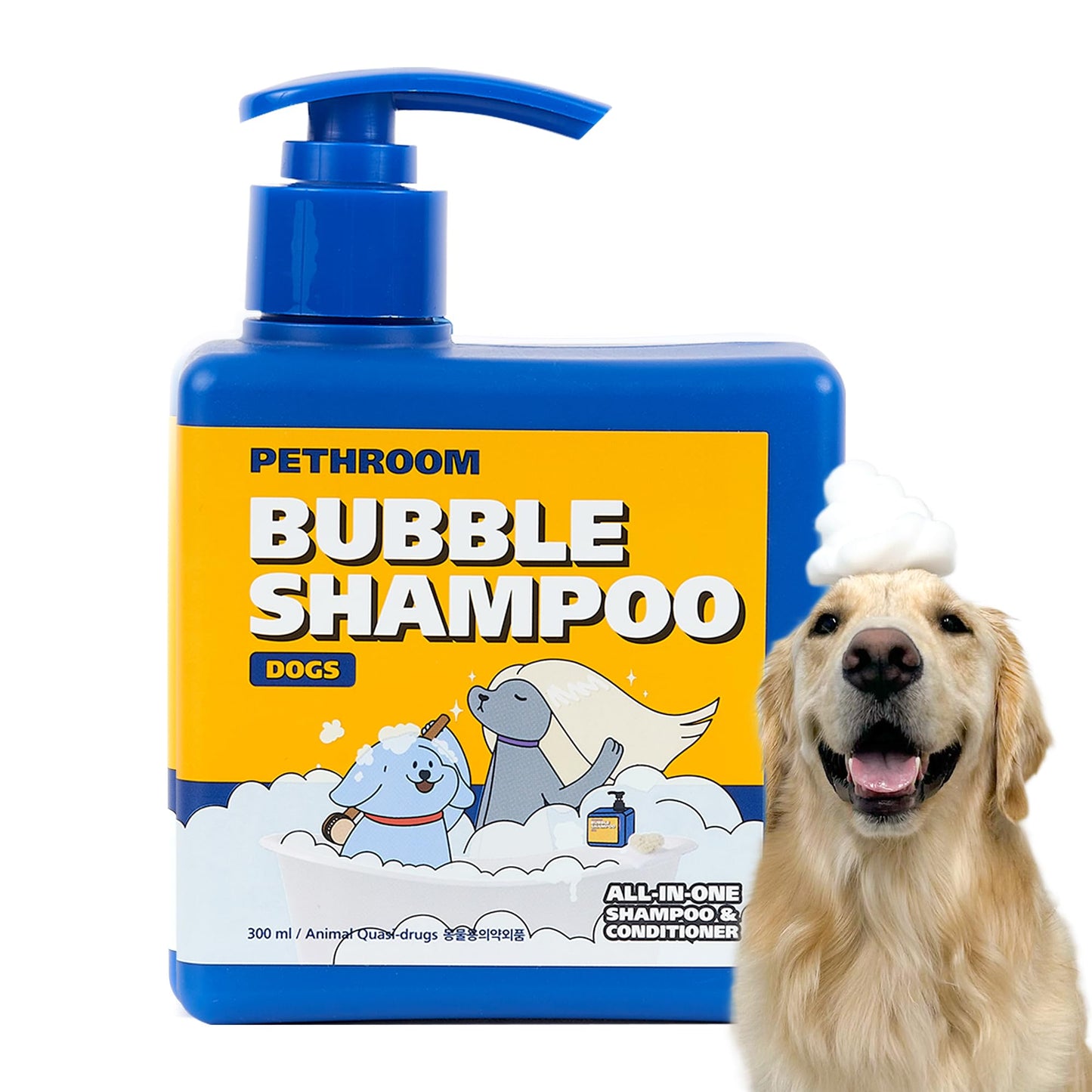 [PETHROOM] Bubble Shampoo for Dogs - Gentle, Deep-Cleaning Formula with Organic Ingredients, Hypoallergenic and Tear-Free, 10.1oz