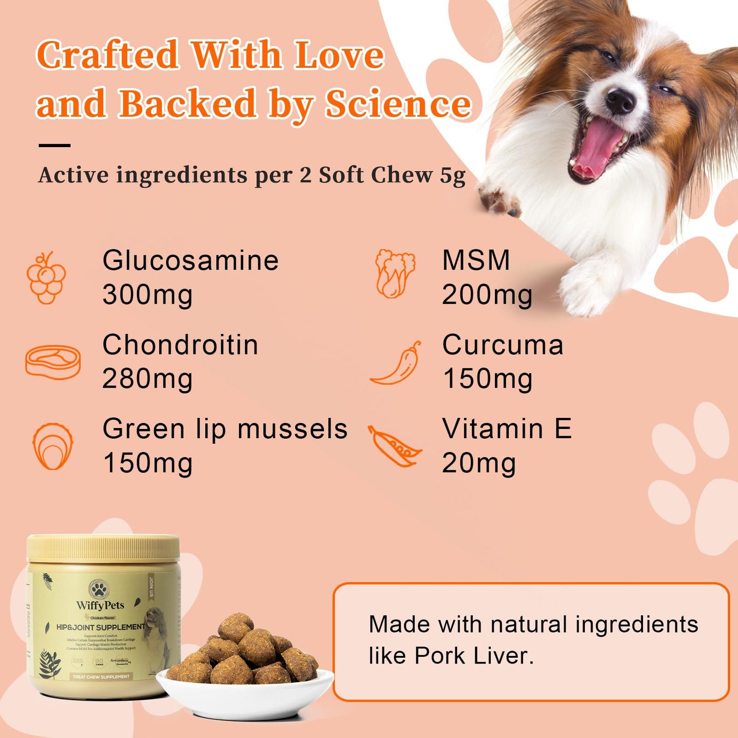 Hip and Joint Supplement Dogs with Glucasamine for Dogs, Hip Pain Relief for Small, Medium and Large Breed, Hip and Joint Chews for Dog MSM, Chondroitin 90 Count, Chicken Flavor