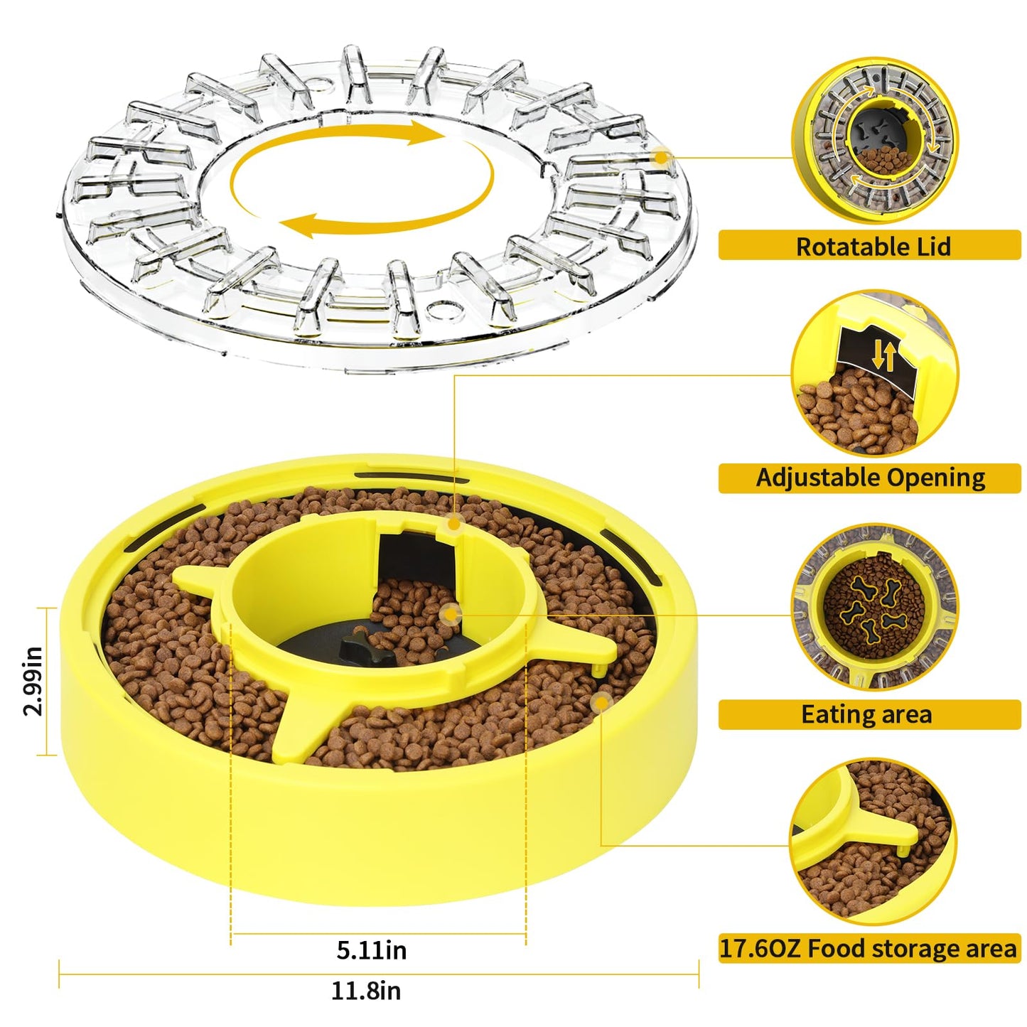 11.8In Dog Puzzle Toy Feeder Rotate Lid Slow Feeder Dog Bowl for All Puppy Puzzle Brain Games Puppy Game Toy Level 2 Keep Busy Food Treat Dispensing Slow Down Eating