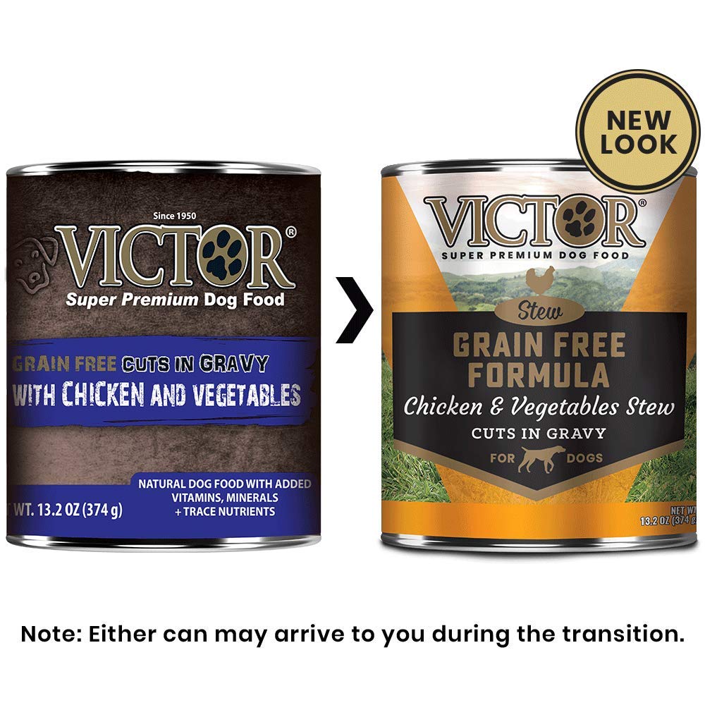 VICTOR Super Premium Dog Food – Chicken and Vegetables Stew Cuts in Gravy – Grain Free Canned Wet Adult Dog Food – Nutrient Rich, Ideal Kibble Topper or Standalone Meal – All Breeds, 12 x 13.2oz Cans