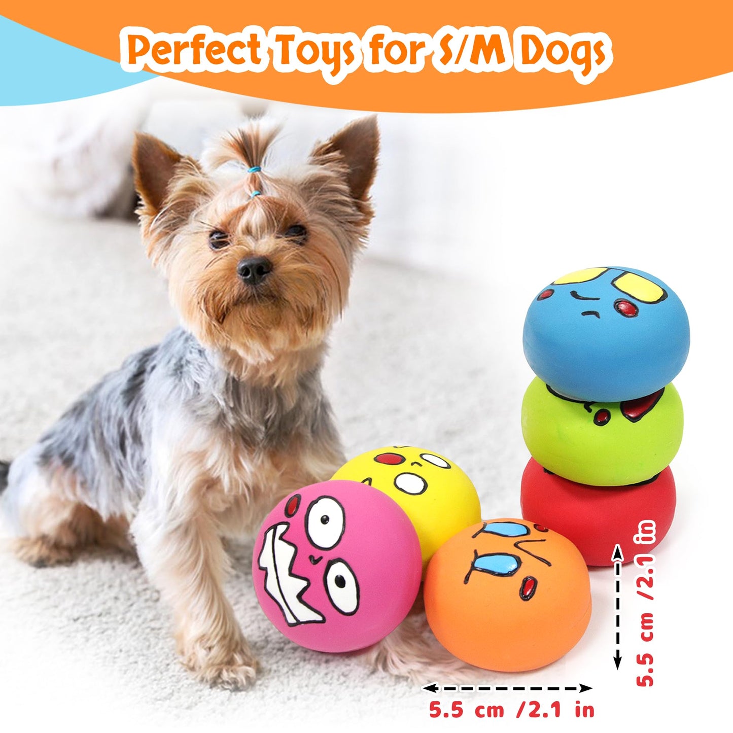 GUIWAWA Squeaky Dog Toys, Natural Rubber Dog Balls Durable for Small & Medium Puppy/Dogs Playtime 6 Pcs/Set