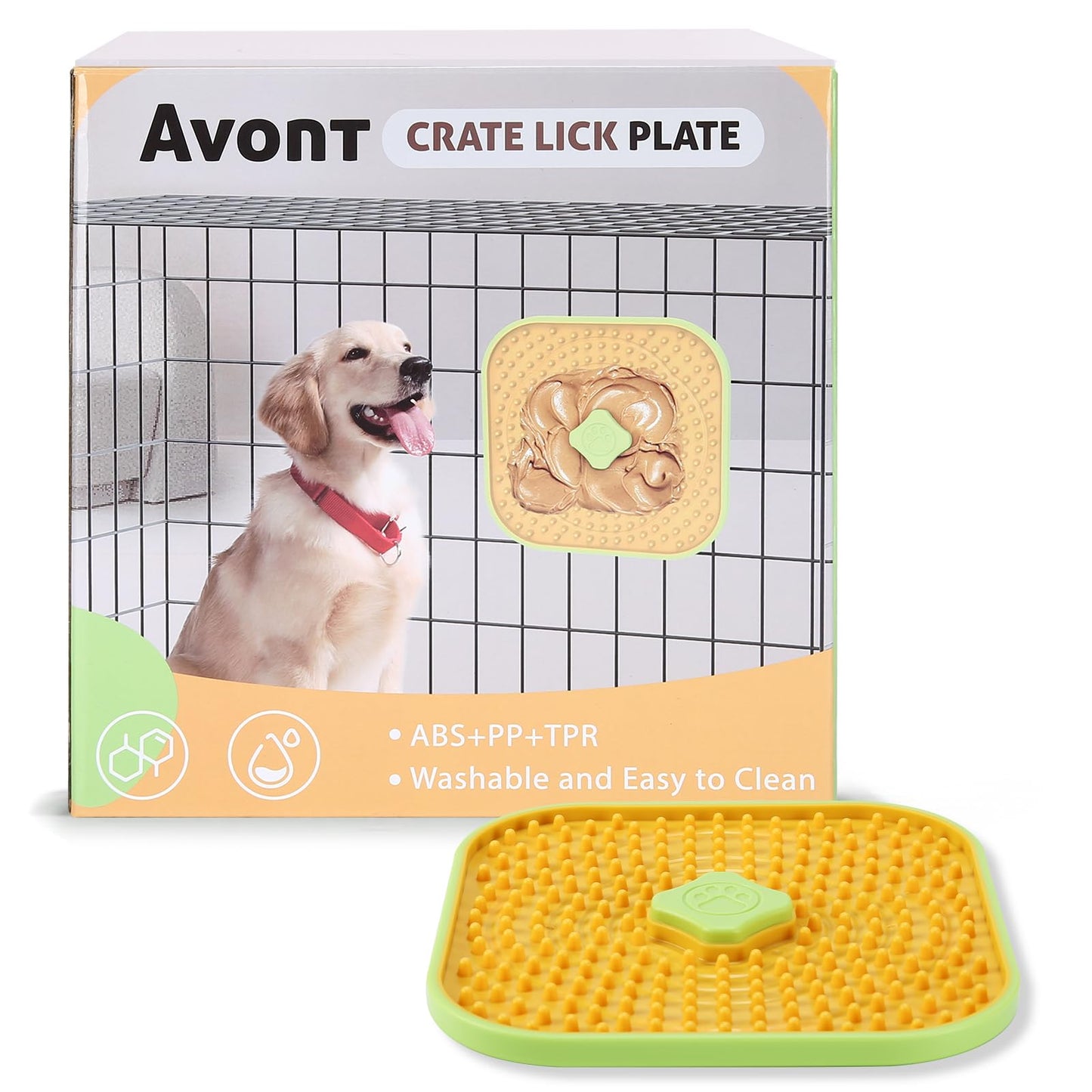 Avont Lick Mat for Dogs Cats, Cat Dog Crate Lick Mat Slow Feeder for Wet Food, Peanut Butter Lick Pad, Soothing Calming Licking Square Mat for Kennel Crate Training Grooming -Orange