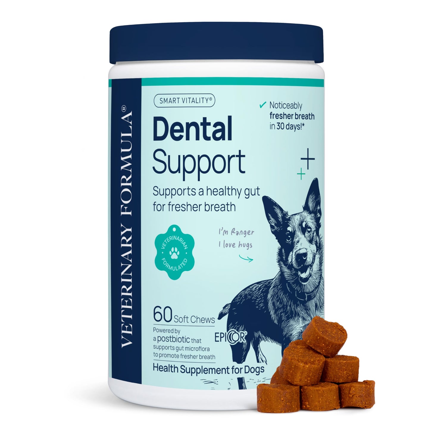 Veterinary Formula Dental Health Supplement for Dogs – Vet-Formulated Chews with EpiCor® & Kelp – Smart Vitality Supports Plaque, Tartar, Breath & Oral Health, 60 Soft Chews