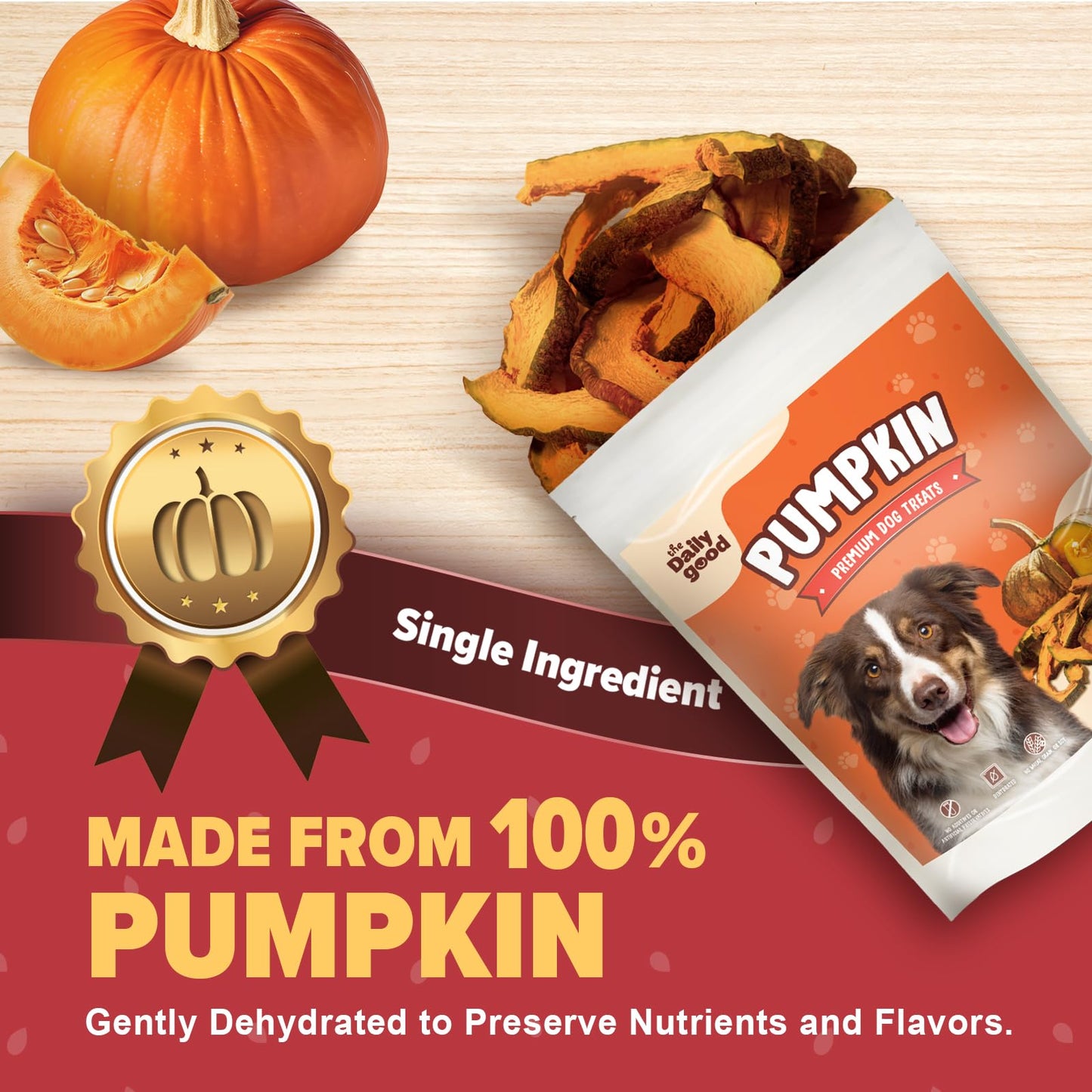THE DAILY GOOD Pumpkin Chips for Dogs – 100% Natural Single Ingredient Dog Treats – Crunchy & Crispy – Easy to Digest, Hypoallergenic, Grain-Free – Healthy Snack for All Breeds – 6 oz