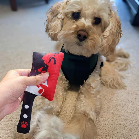2-Pack Halloween Squeaky Dog Toy Set - Plush Knife and Cleaver Design, Interactive Sound Toys for Dogs, Perfect for Halloween Play and Chewing Fun