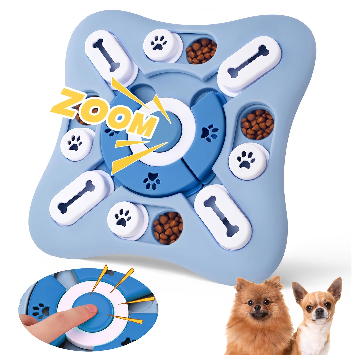 PAWSPIK Interactive Dog Puzzle Toy – Treat Dispensing Slow Feeder for Dogs, Mental Enrichment Toy with Squeaker & 16 Compartments – Durable, Non-Slip, Dishwasher Safe – Light Blue (Light Blue)