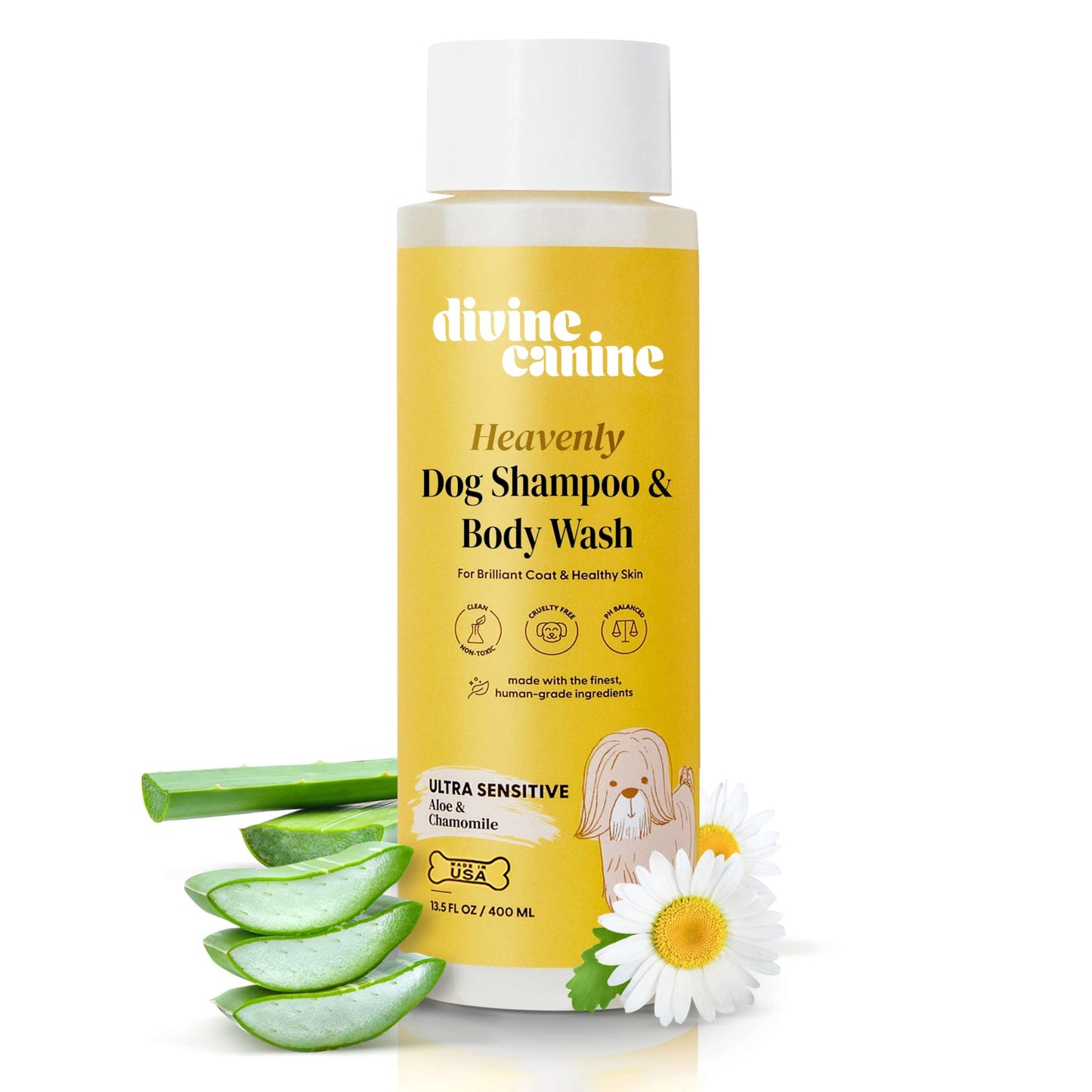 Dog Shampoo and Body Wash - 13.5 Fl Oz of Ultra Sensitive Dog Wash - Made with Aloe and Chamomile for a Healthy Skin and Coat - Made in The USA