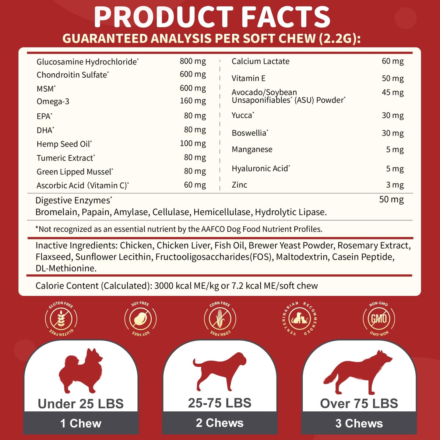 NATURE TARGET Glucosamine for Dogs, Joint Supplement with Chondroitin, MSM, Omega-3, Hemp for Pain Relief, Hip & Joint Chews for Dogs with Calcium for Bone Health, 120 Soft Chews