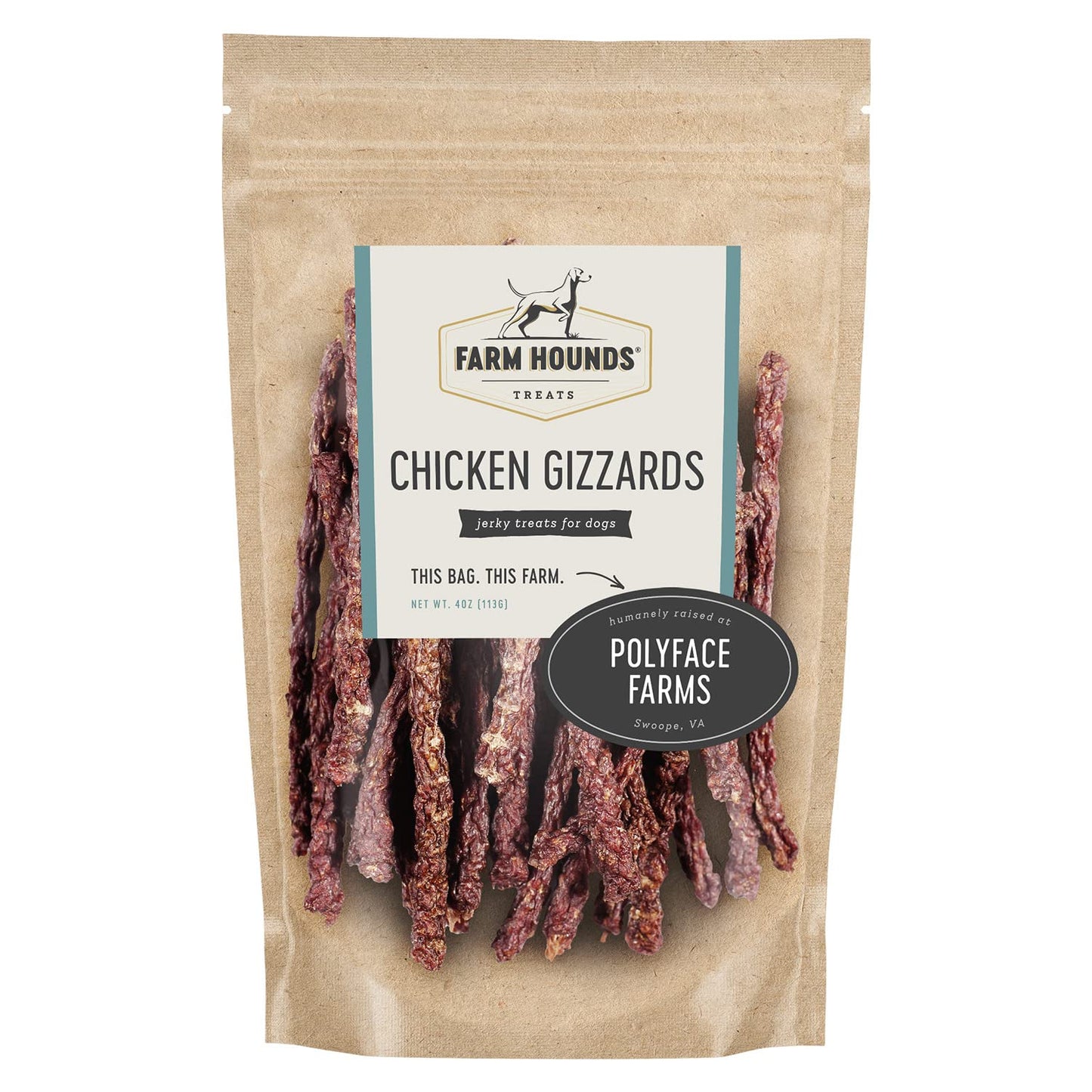 Farm Hounds - Chicken Gizzards - Premium Natural Jerky for Dogs - 100% Humanely Raised Chicken - Break-to-Size - Great for Training & Treats - No Added Fillers - Made in USA - 4oz -1 Pack