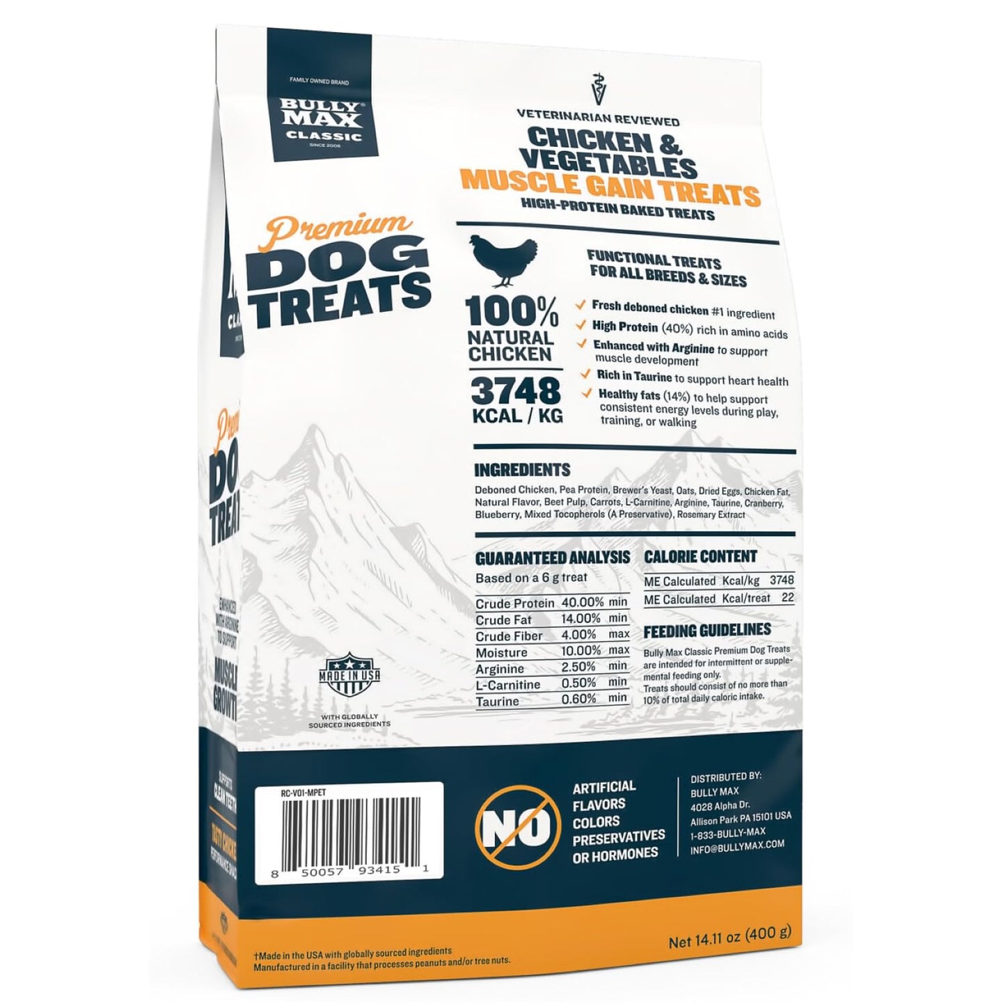 Bully Max Premium High Protein Dog Treats for Puppy & Adult Dogs - Training Dog Food Treats with 40% Protein, Real Meat, Veggies & BCAAs for Small, Medium & Large Breeds, Chicken Flavor, 400g Bag