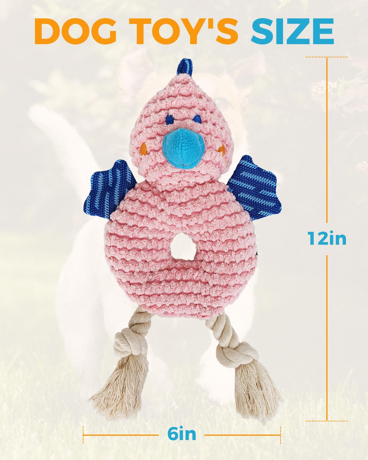 Moysoon Squeak and Crinkle 2-in-1 Plush Dog Toys for Small and Medium Dogs, Tug of War Bite and Pull Game, Soft and Durable Everyday Companion Toy, Chew-Resistant Pet Training Toy (Pink Chick)