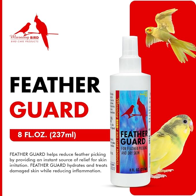 Morning Bird Feather Guard Spray for Birds 8 Fl Oz – Soothes Irritation & Itchy Skin – Reduces Feather Picking – Promotes Healing & Feather Growth – Easy No-Rinse Spray – Safe Daily Skin Care Formula