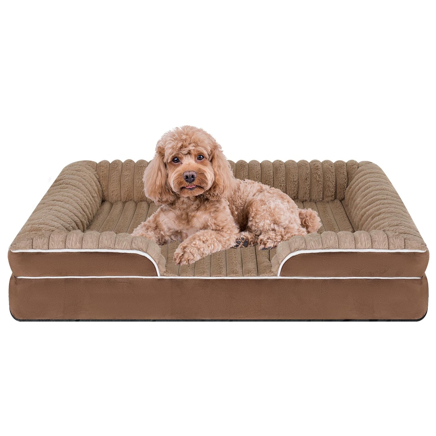 Orthopedic Dog Bed for Large Medium Sized, Washable Memory Foam Large Dog Bed Premium Soft Corduroy Fleece, Durable Medium Pet Sofa with Removable Cover, Washable Waterproof Pet Couch Beds(Brown,L)