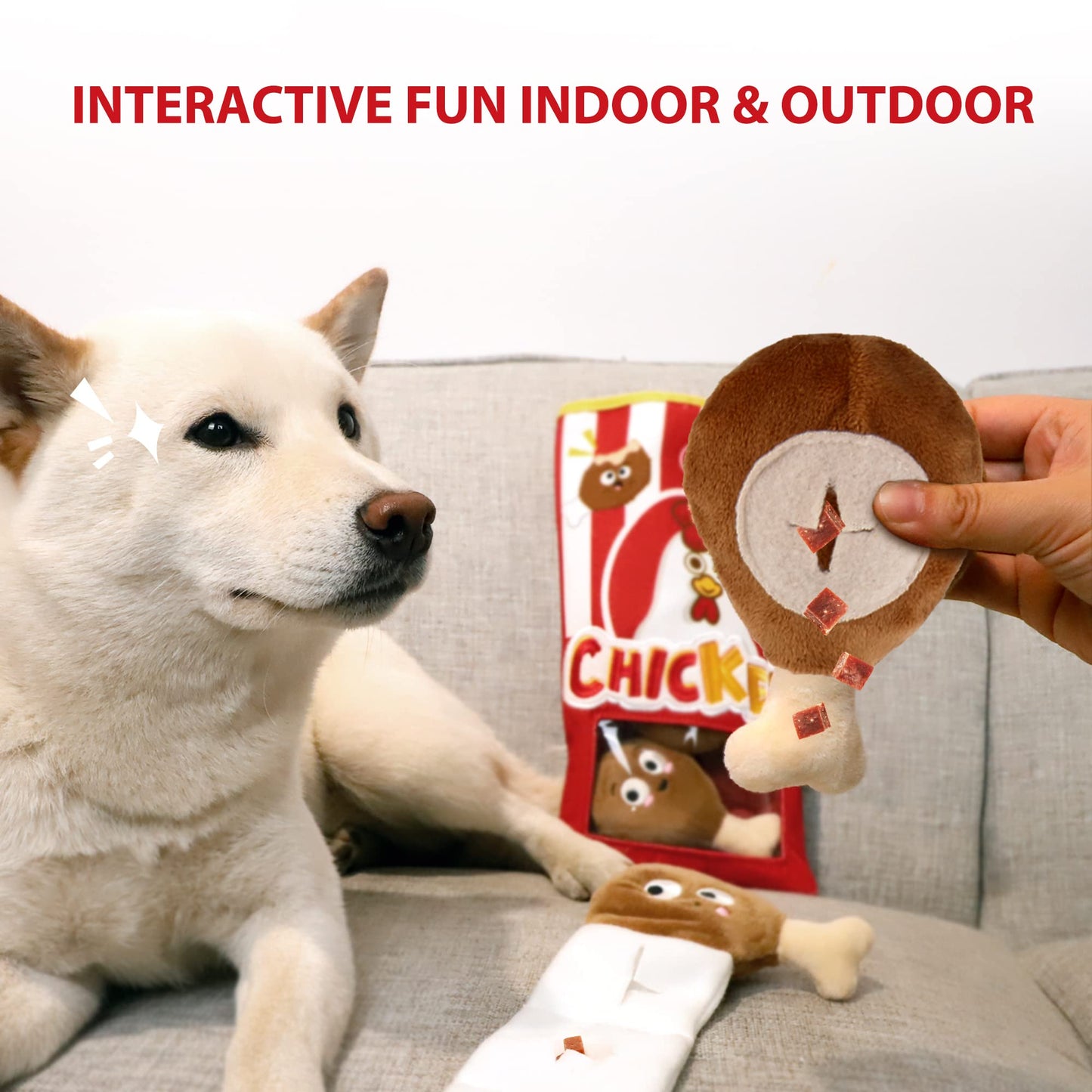 Gigwi Interactive Squeaky Dog Toys, Hide and Seek Dog Toys for Boredom and Stimulating, Funny Crinkle Dog Toy Set Bucket, 2-in-1 Dog Puzzle Toys for All Breeds of Dogs IQ Training