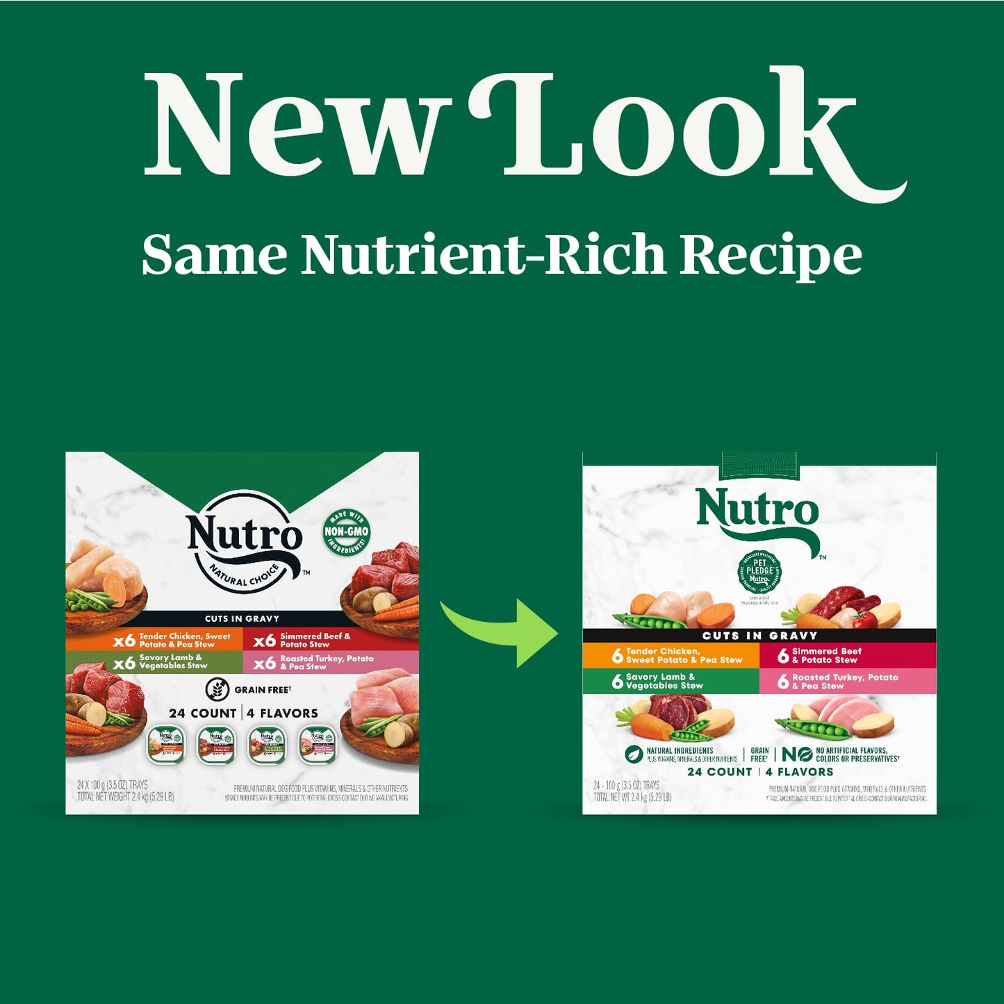 Nutro Natural Choice Cuts in Gravy Wet Dog Food 4 Flavors Variety Pack, 3.5 oz. Trays (24 Count, Pack of 1)