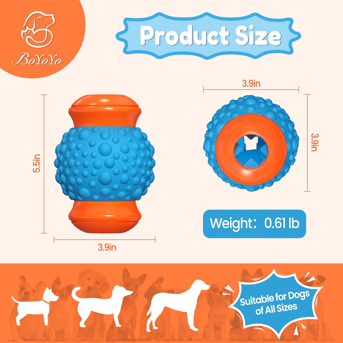 BoYoYo Interactive Dog Toys Treat Dispenser - Slow Puzzle Feeder for Large Dogs, Durable Rubber Chew Toys, Mental Stimulation for Anxiety Relief & Boredom