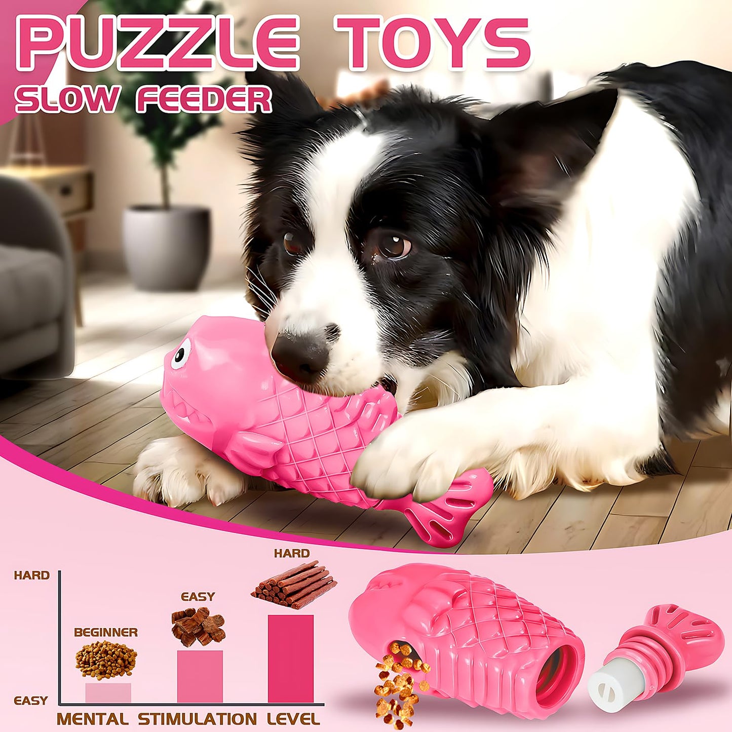 TonyEst Durable Dog Toys to Keep Them Busy - Tough Treat Dispensing Chew Toy with Bacon Flavor & Squeaker for Aggressive Chewers, Interactive Mental Stimulation for Large Breeds (Pink)